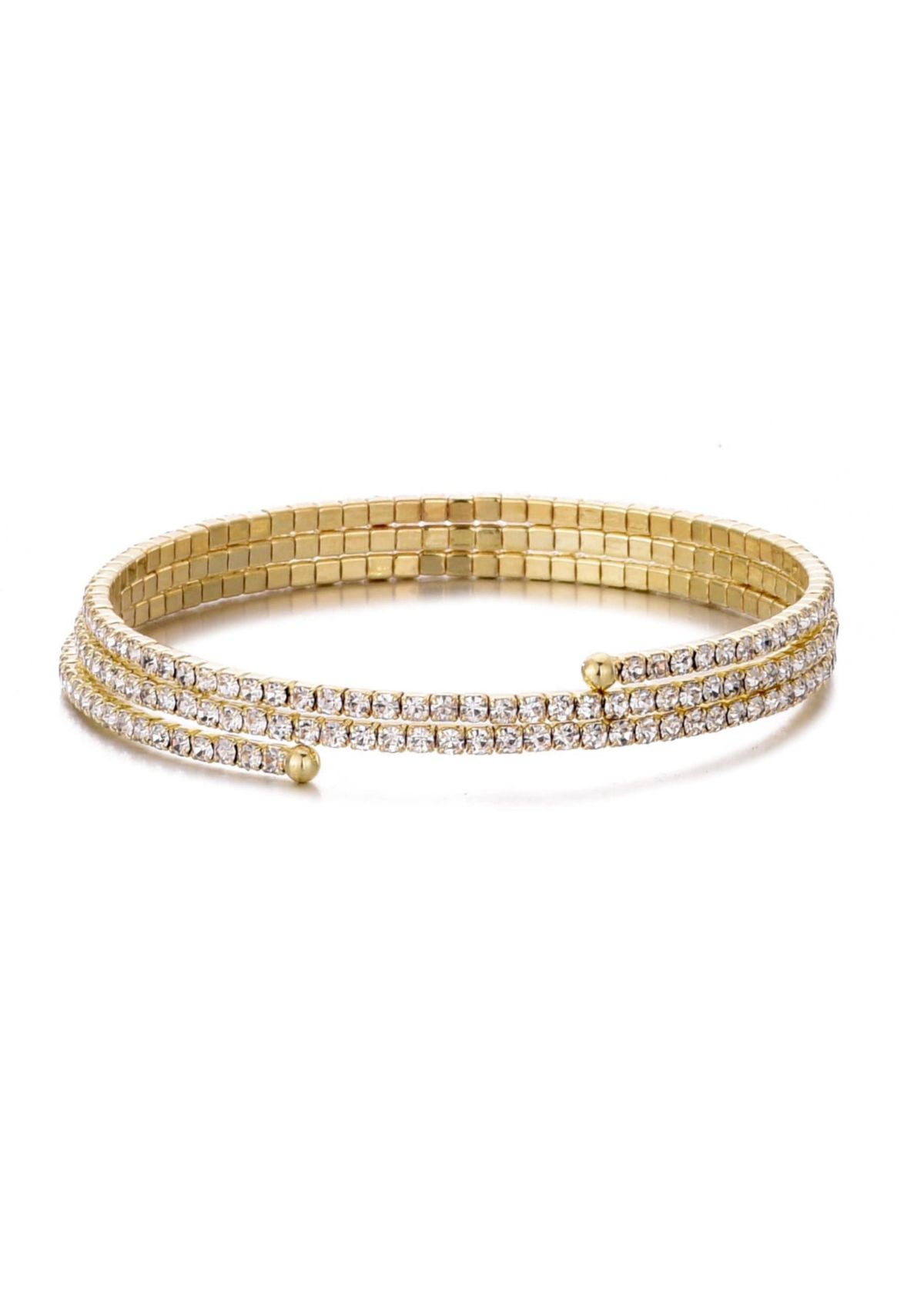 Gold Plated Triple Coil Crystal Tennis Stretch Bracelet