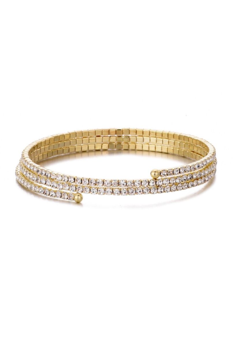 Gold Plated Triple Coil Crystal Tennis Stretch Bracelet