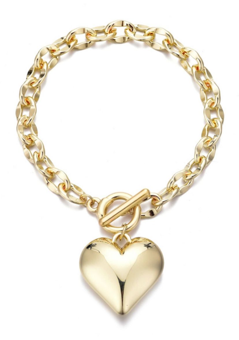 Gold Plated Puffy Heart Link Bracelet