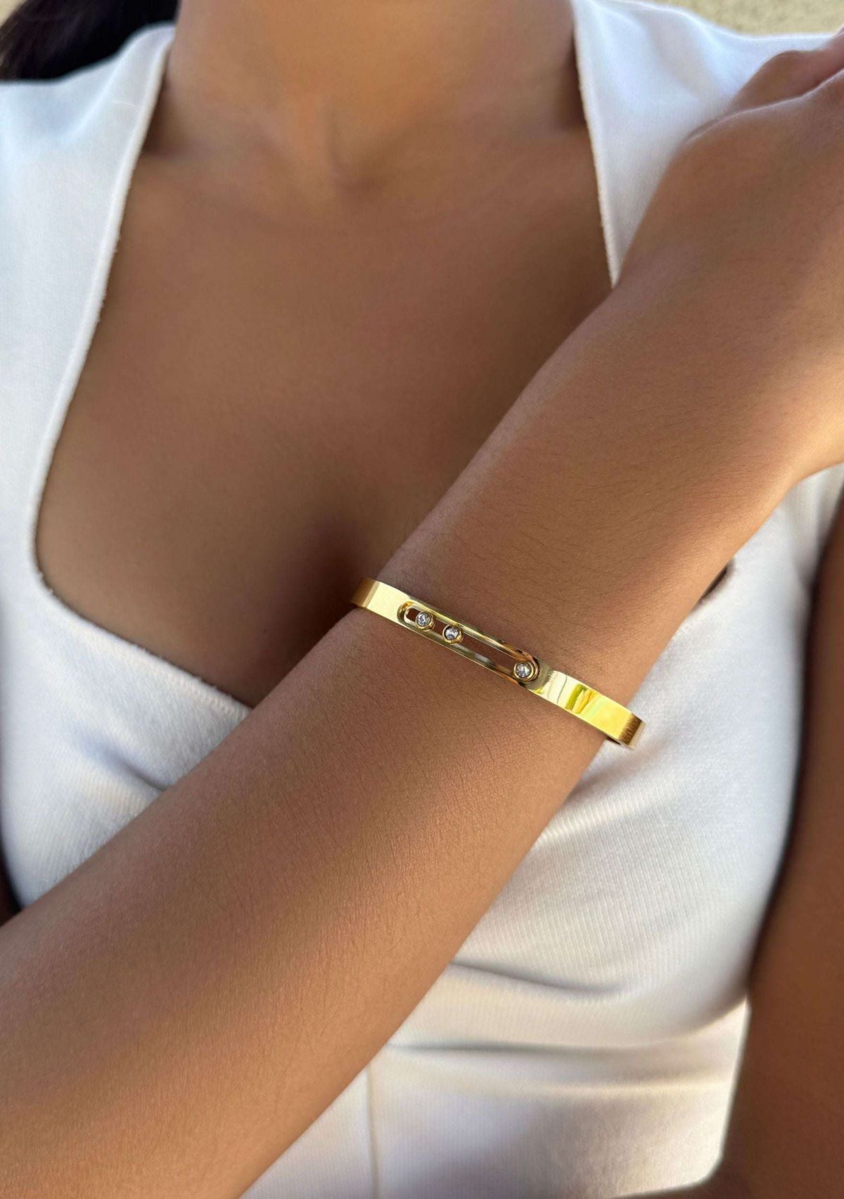 Tarnish Resistant 18k Gold Plated Sliding Stones Cuff