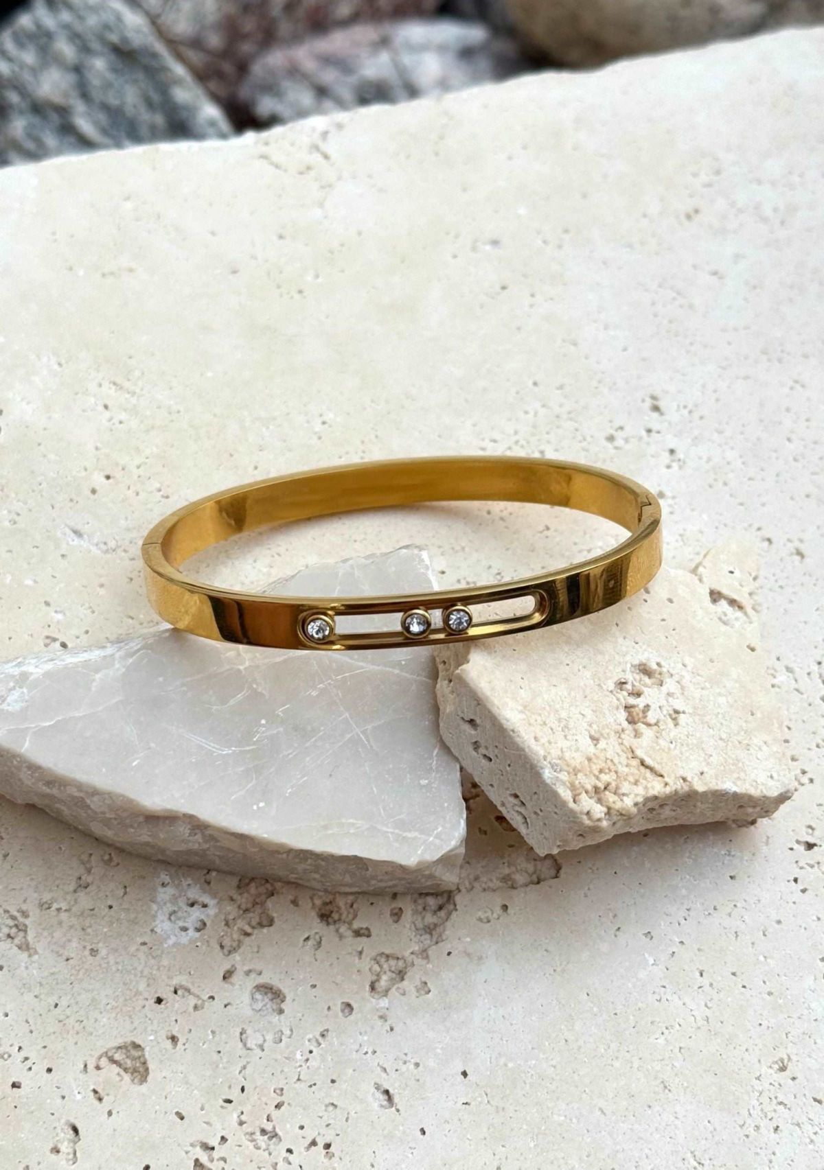 Tarnish Resistant 18k Gold Plated Sliding Stones Cuff