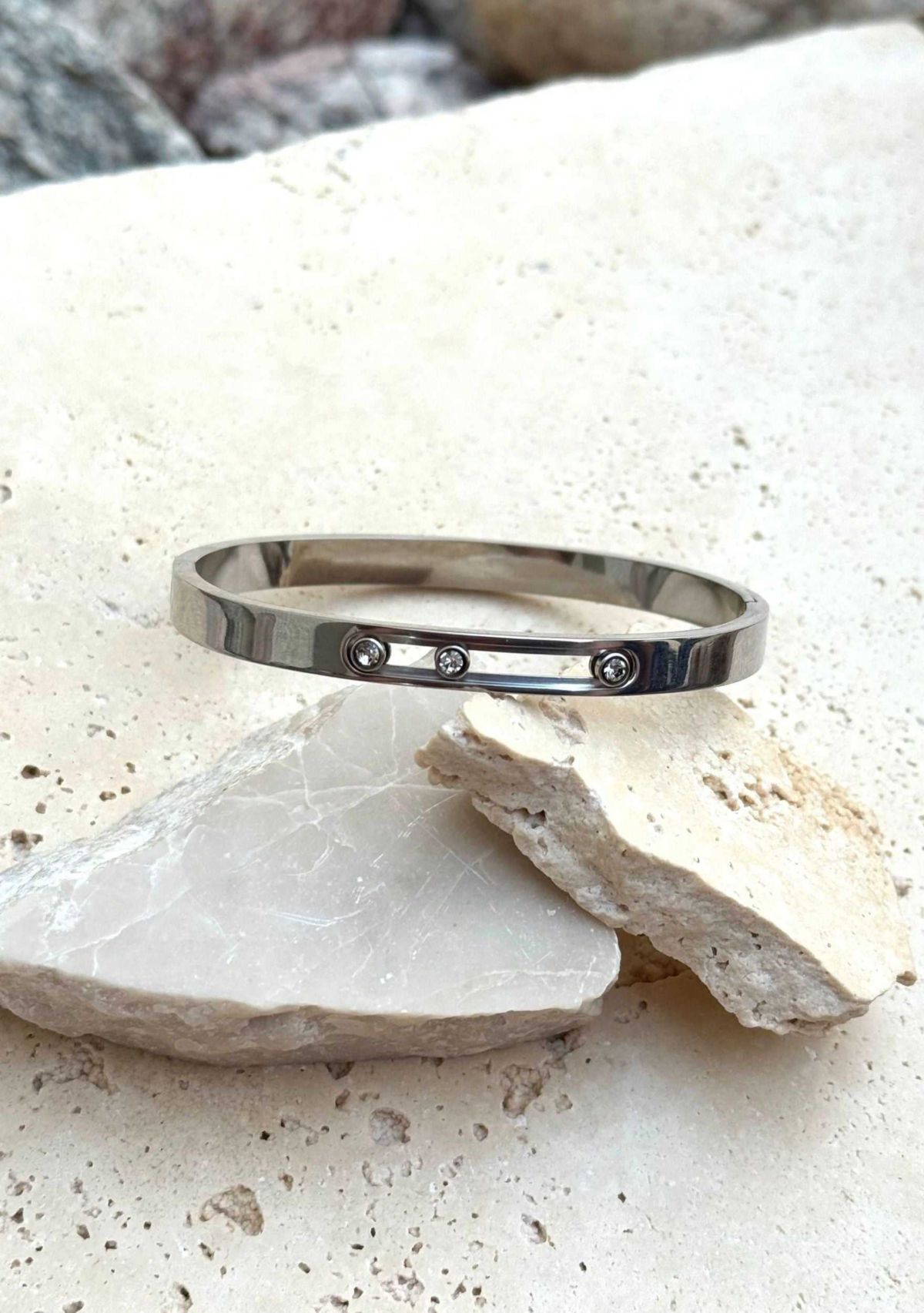 Tarnish Resistant Silver Sliding Stones Cuff