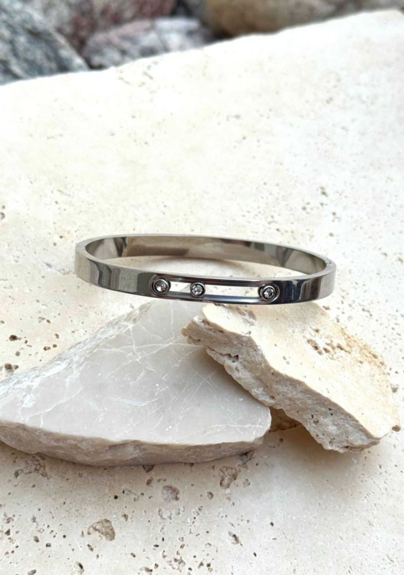 Tarnish Resistant Silver Sliding Stones Cuff