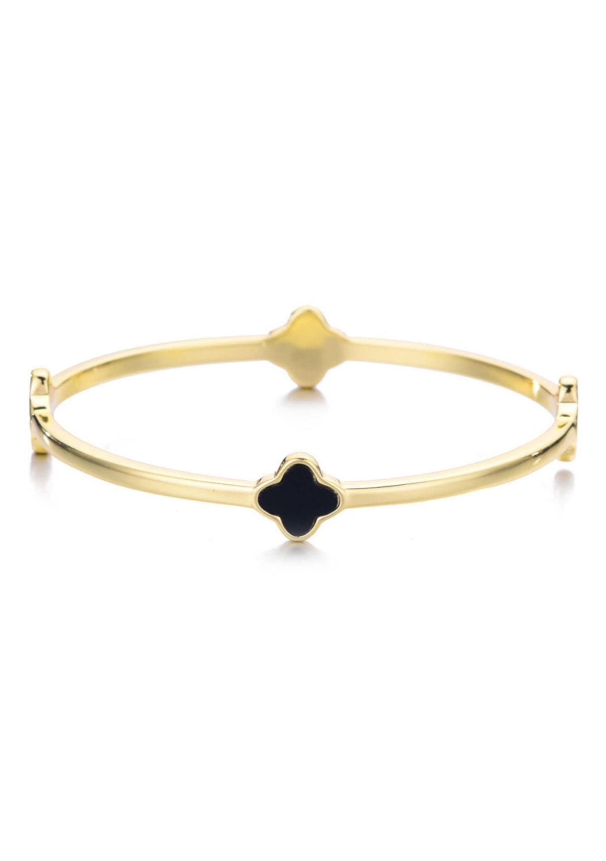 14k Gold Plated Black Clover Bangle