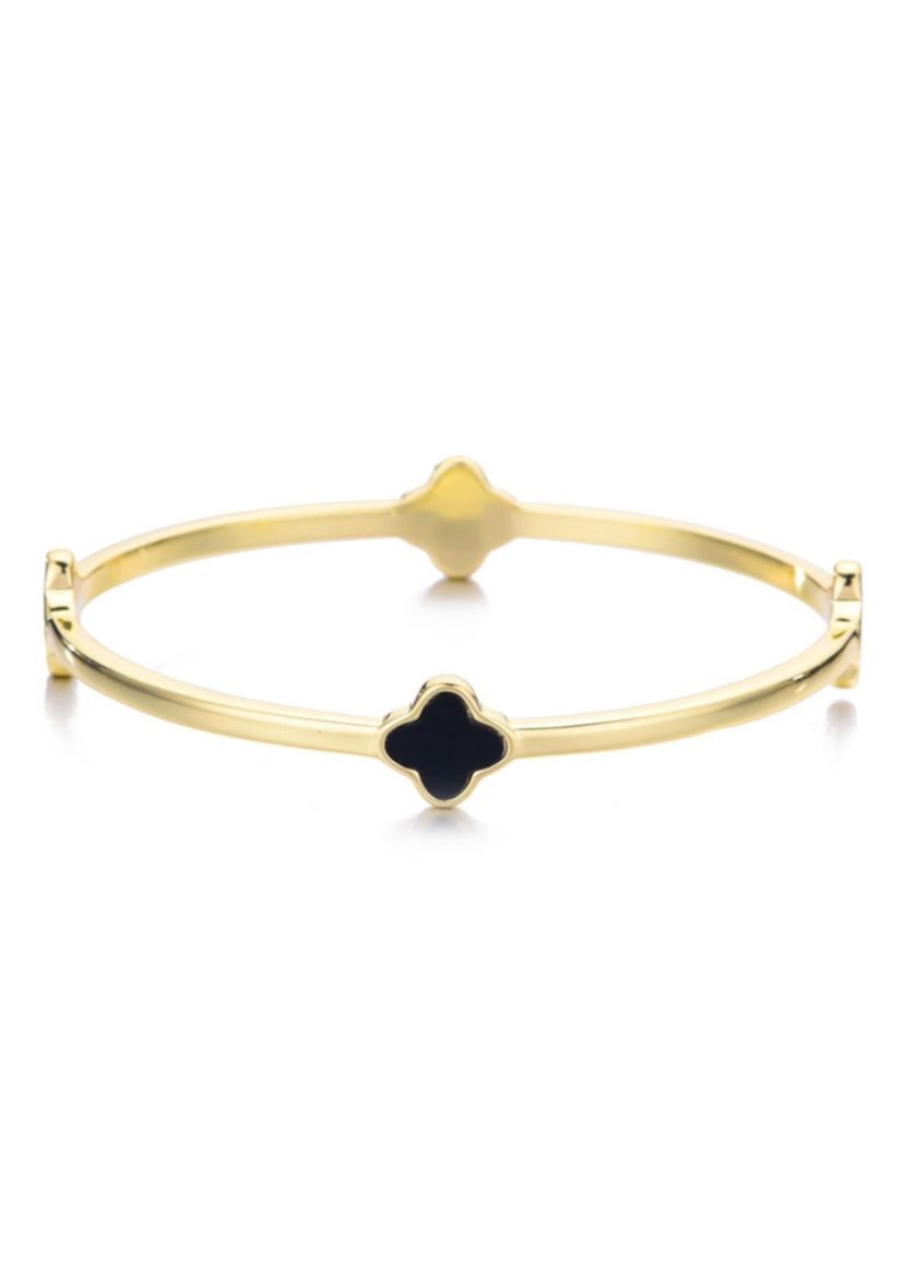 14k Gold Plated Black Clover Bangle