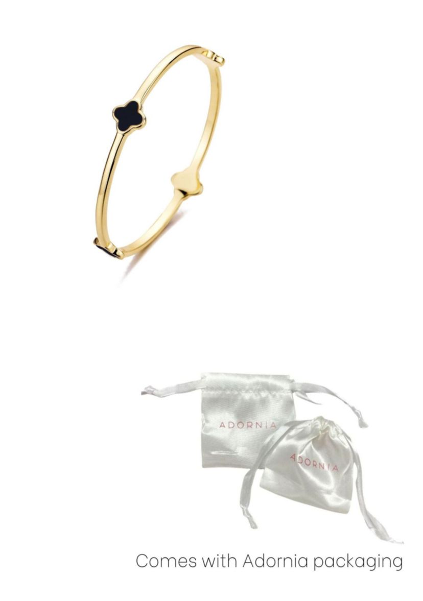 14k Gold Plated Black Clover Bangle