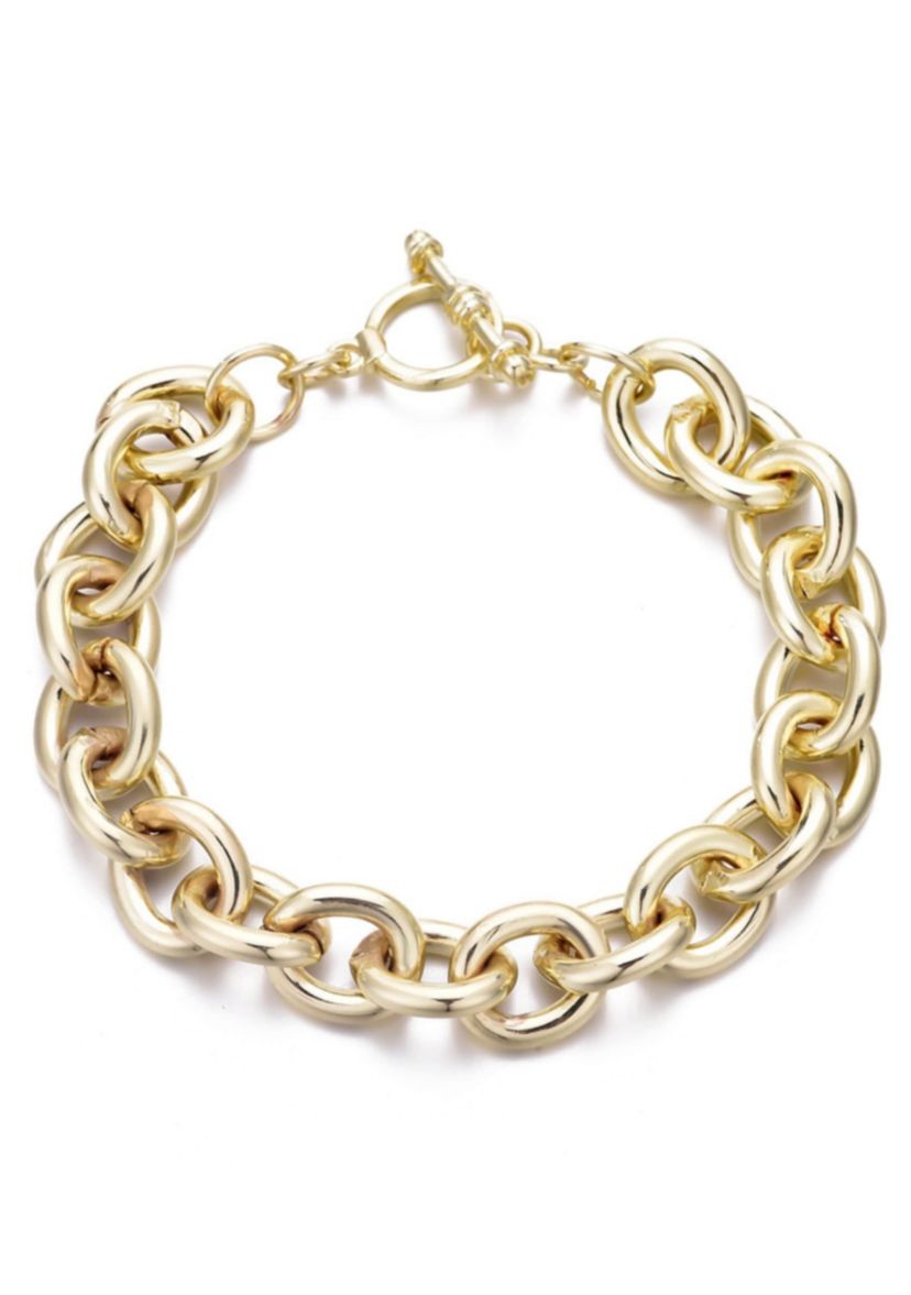 Gold Plated Chunky Oval Link Toggle Bracelet