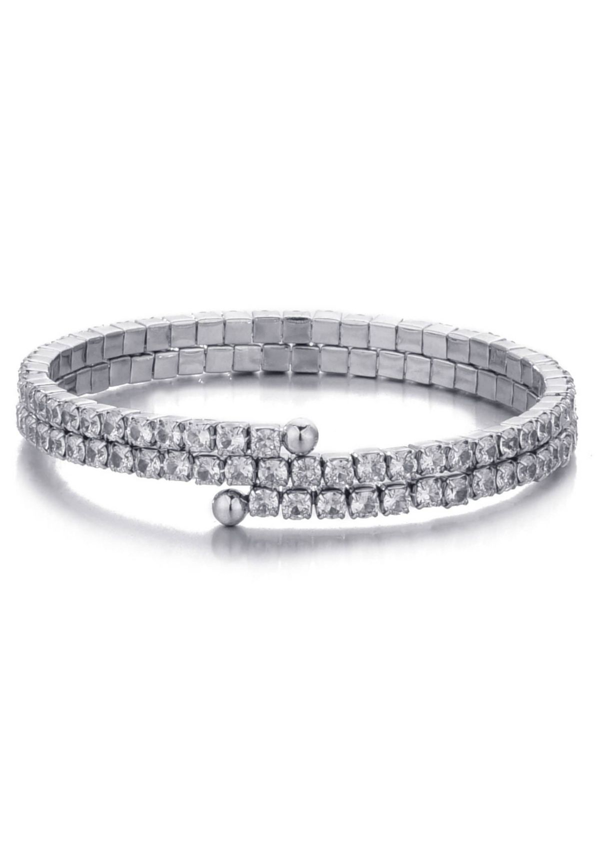 Silver Plated Coil Stretch Crystal Tennis Wrap Bracelet