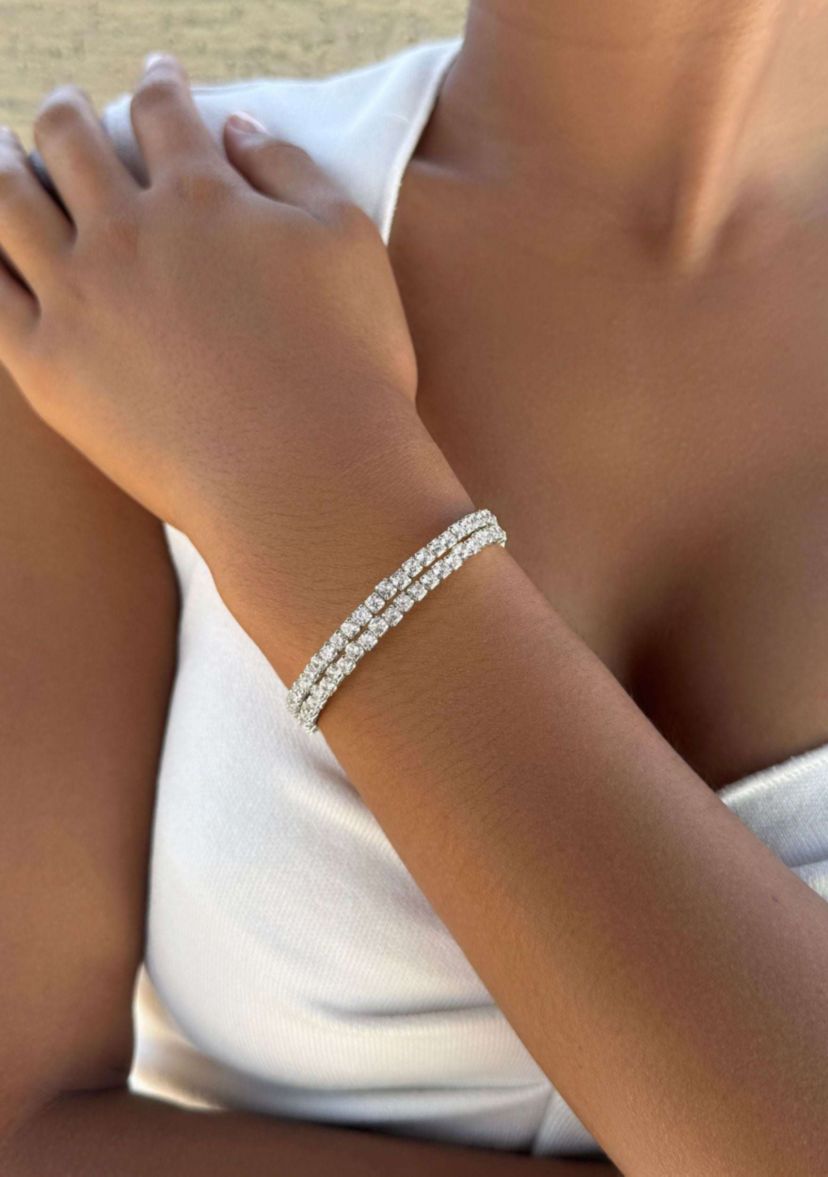 Silver Plated Coil Stretch Crystal Tennis Wrap Bracelet
