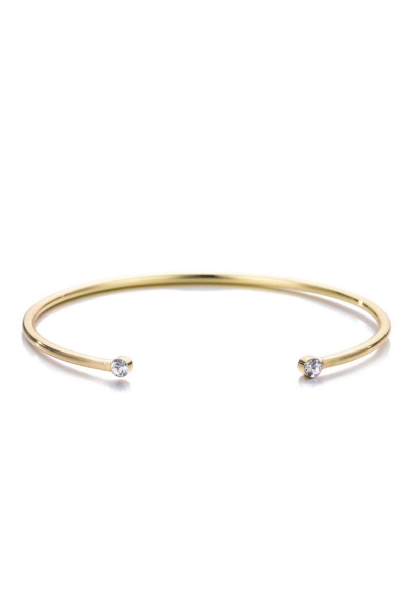 14k Gold Plated Crystal Ends Open Cuff