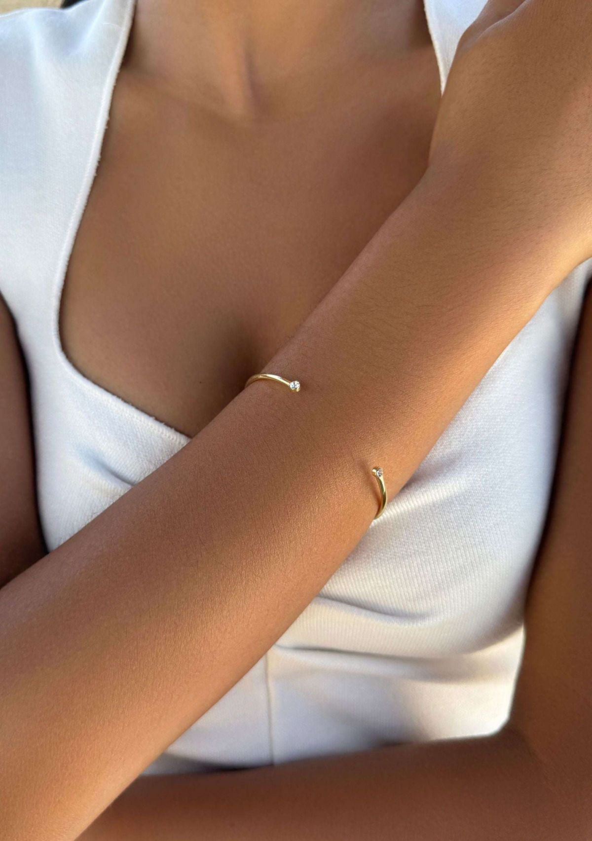 14k Gold Plated Crystal Ends Open Cuff