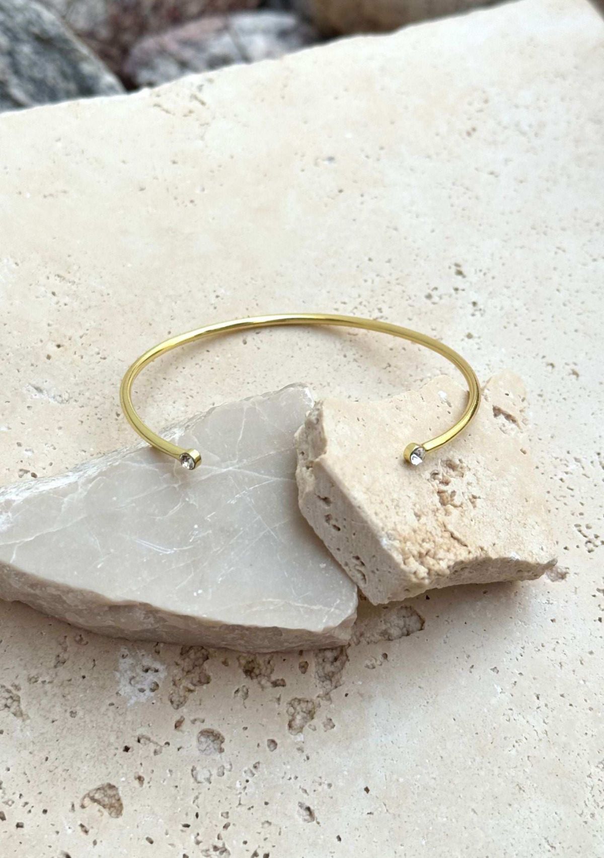 14k Gold Plated Crystal Ends Open Cuff