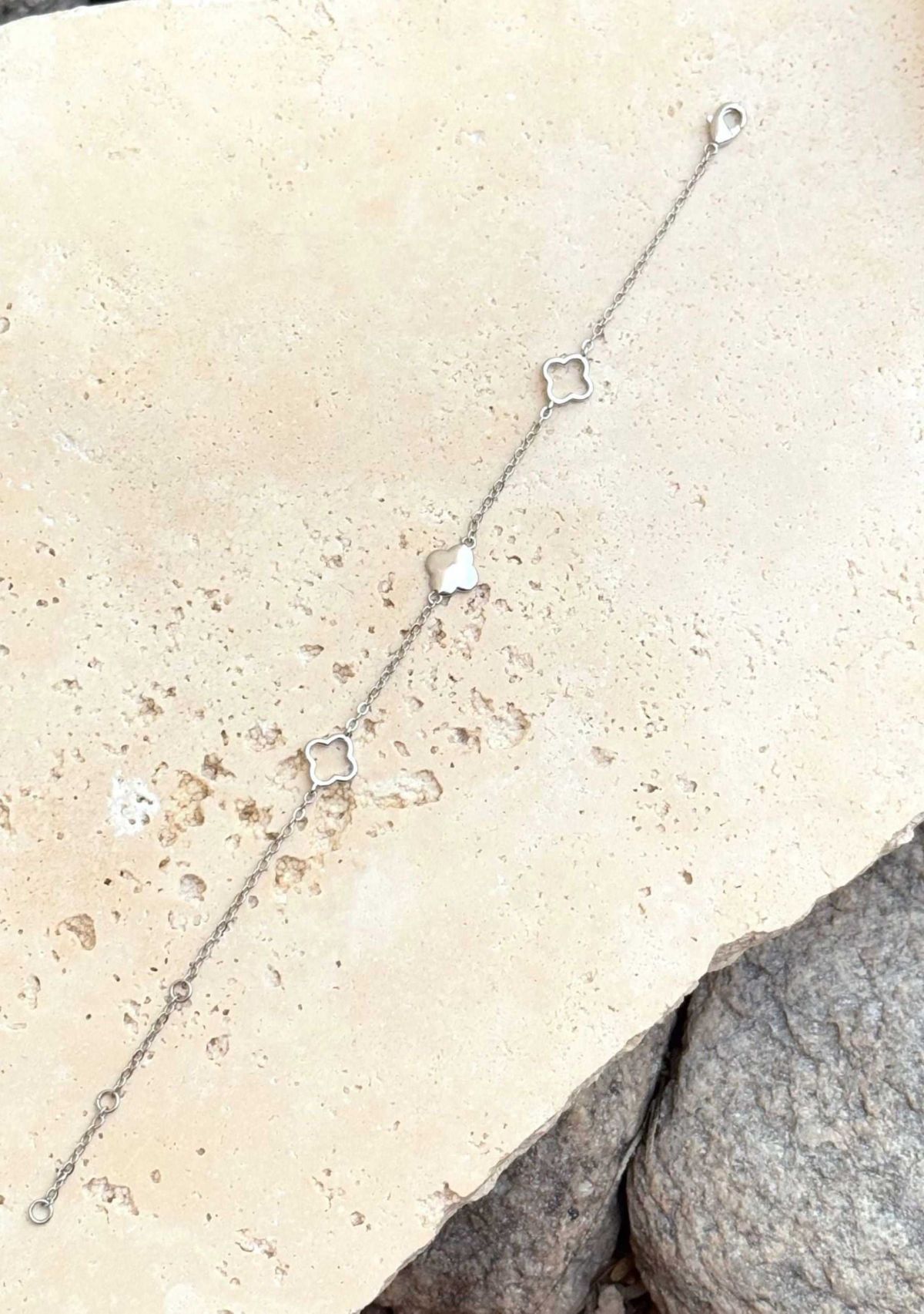 Silver Plated Clover Station Bracelet