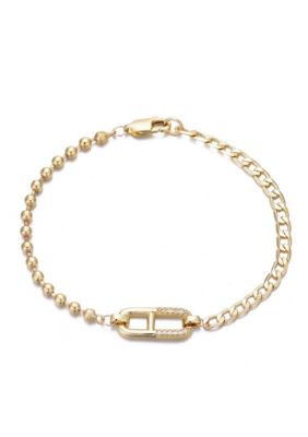 Adornia 14k Gold Plated Mixed Chain CZ Sideways Pendant Bracelet