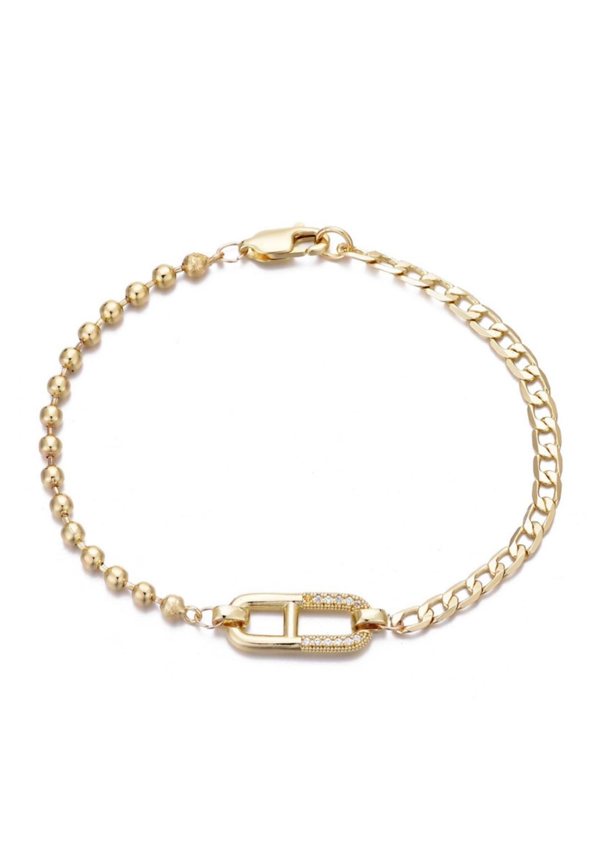 14k Gold Plated Mixed Chain CZ Sideways Pendant Bracelet
