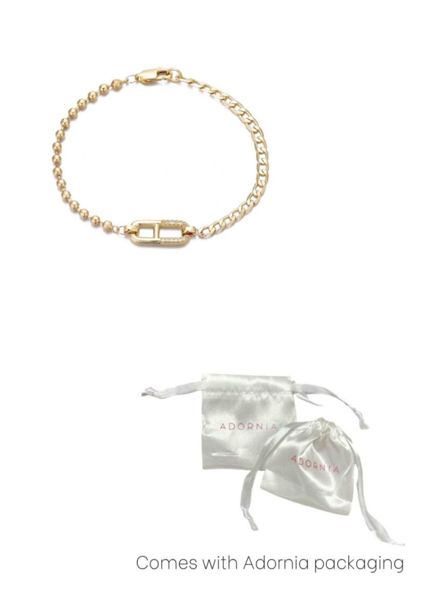 14k Gold Plated Mixed Chain CZ Sideways Pendant Bracelet