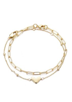 Adornia 14k Gold Plated Chain and Heart Bracelet Set