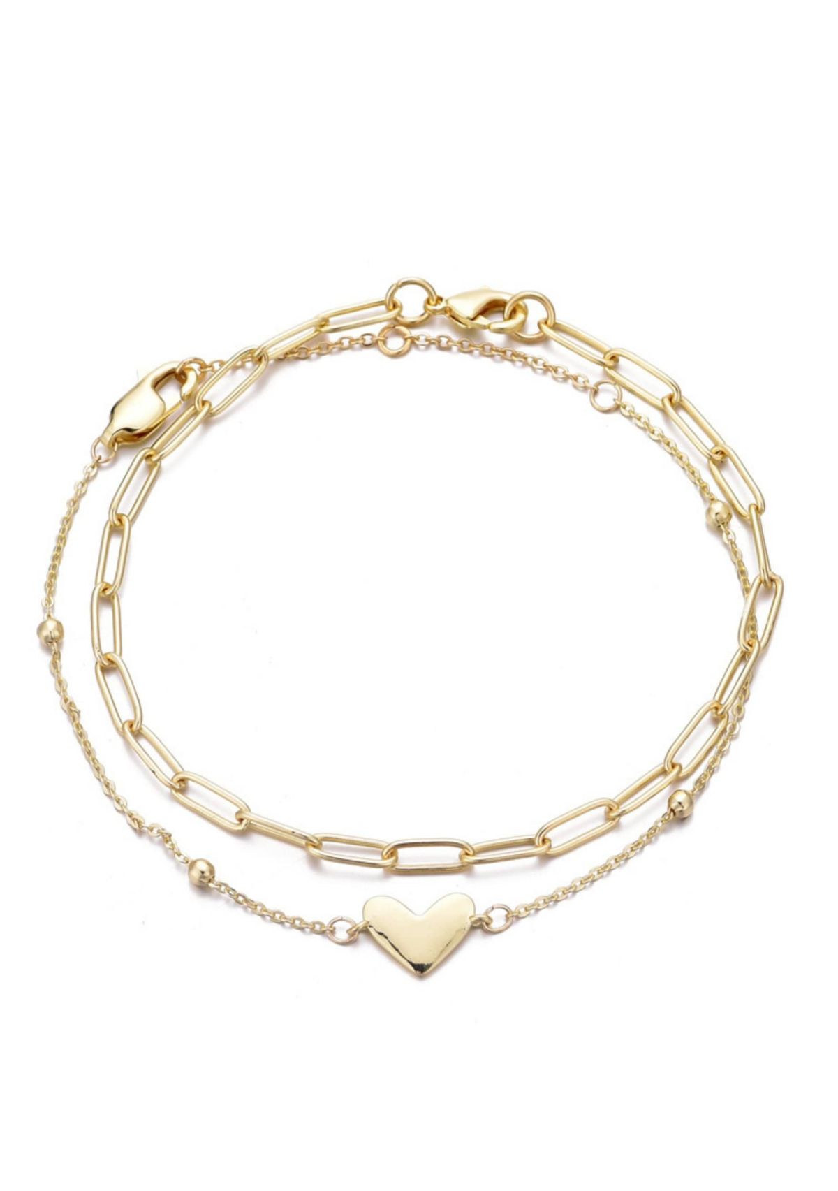 14k Gold Plated Chain and Heart Bracelet Set