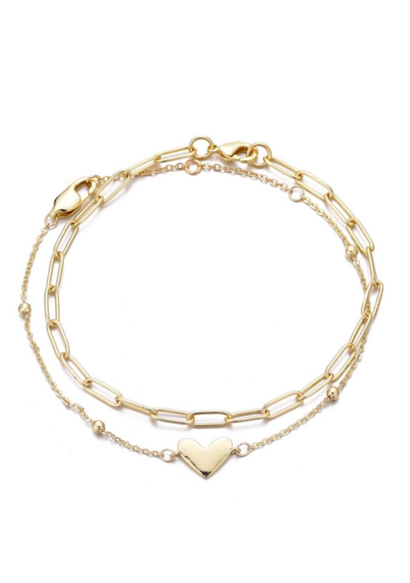 14k Gold Plated Chain and Heart Bracelet Set