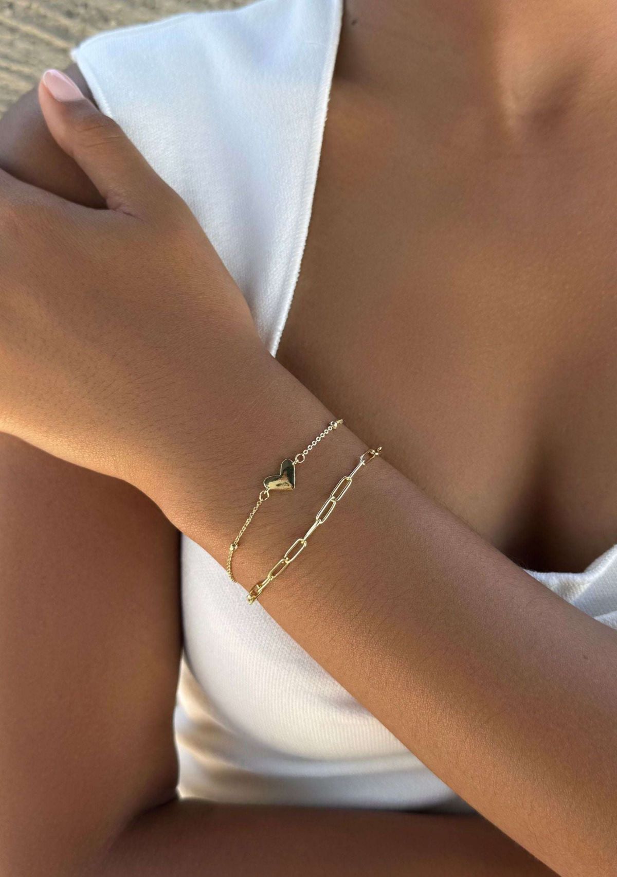 14k Gold Plated Chain and Heart Bracelet Set