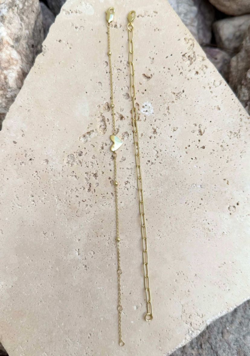 14k Gold Plated Chain and Heart Bracelet Set