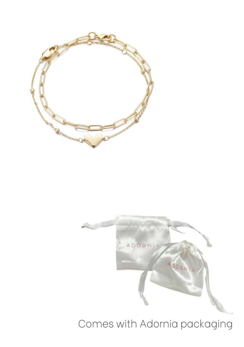 14k Gold Plated Chain and Heart Bracelet Set