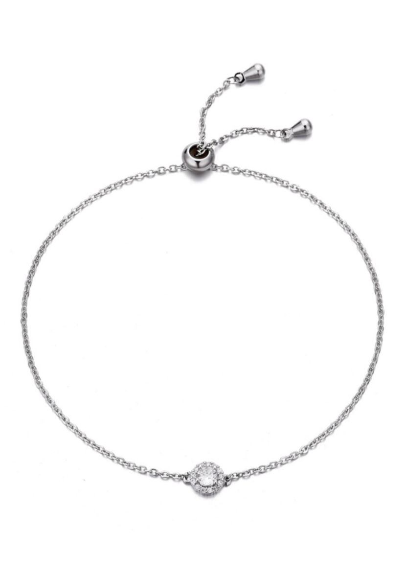 Silver Plated CZ Halo Bolo Bracelet