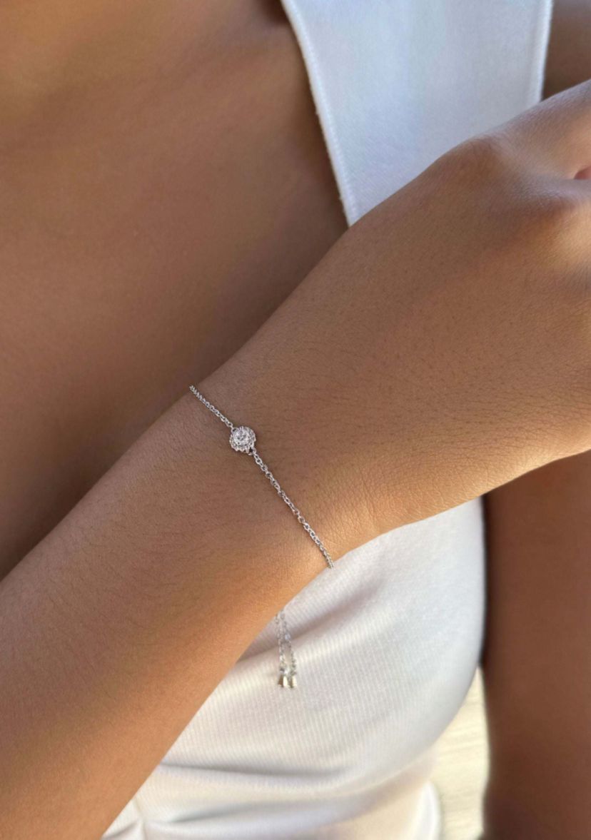 Silver Plated CZ Halo Bolo Bracelet
