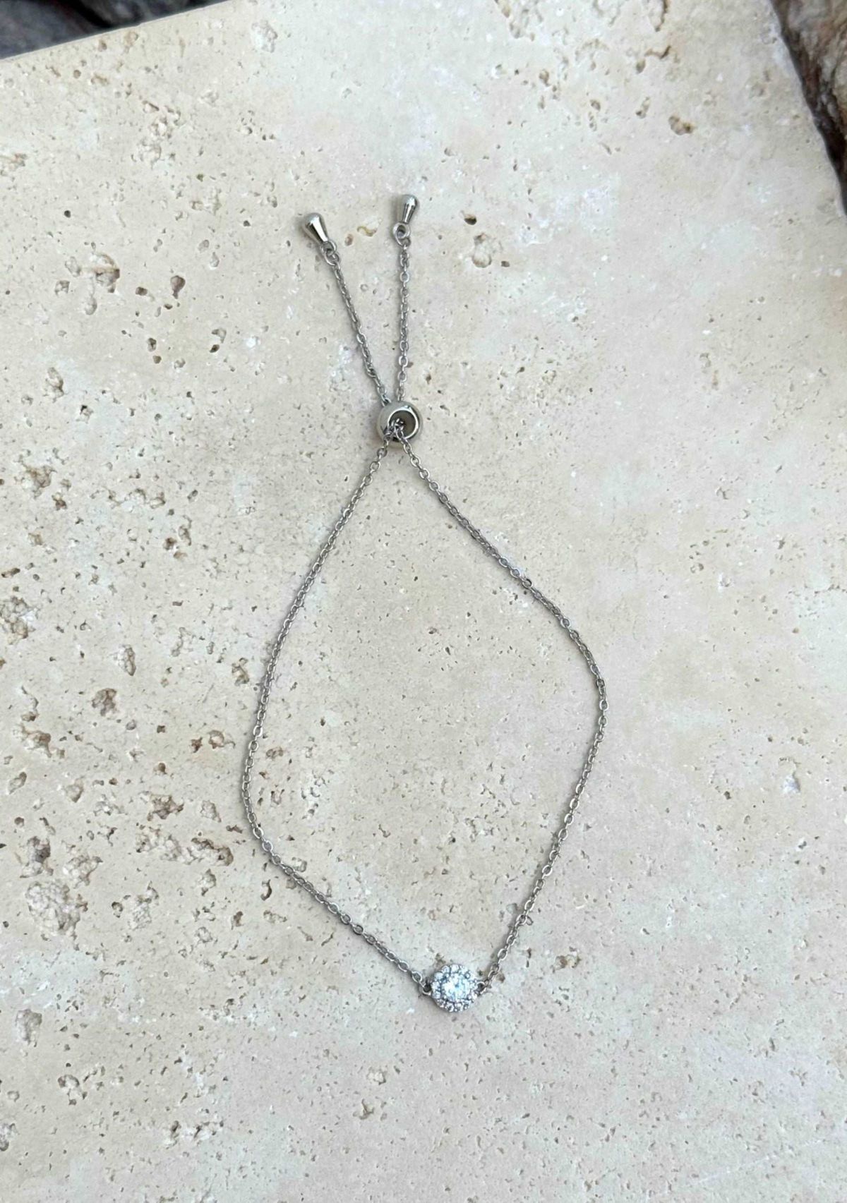 Silver Plated CZ Halo Bolo Bracelet