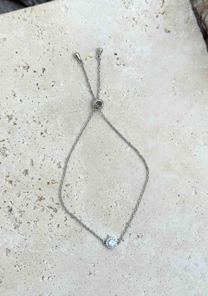 Silver Plated CZ Halo Bolo Bracelet