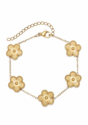 Adornia Tarnish Resistant 14k Yellow Gold Plated 5-Leaf Clover Station Bracelet