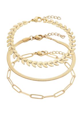 Adornia Tarnish Resistant 18k Gold Plated Set of Three Adjustable Chain Bracelets