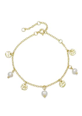 Adornia 14k Gold Plated Freshwater Pearl and Coin Charm Bracelet