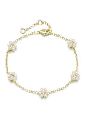 Adornia 14k Gold Plated Faux Flower Station Pearl Bracelet