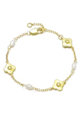 Adornia 14k Gold Plated Freshwater Pearl and Flower Bracelet