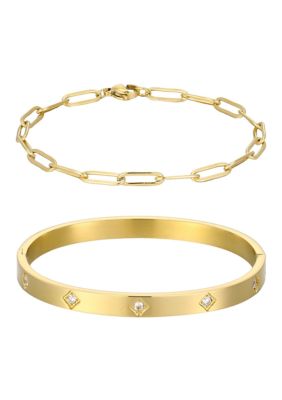 Adornia Tarnish Resistant 18k Gold Plated Paperclip Chain and Star Cuff 2-Piece Set