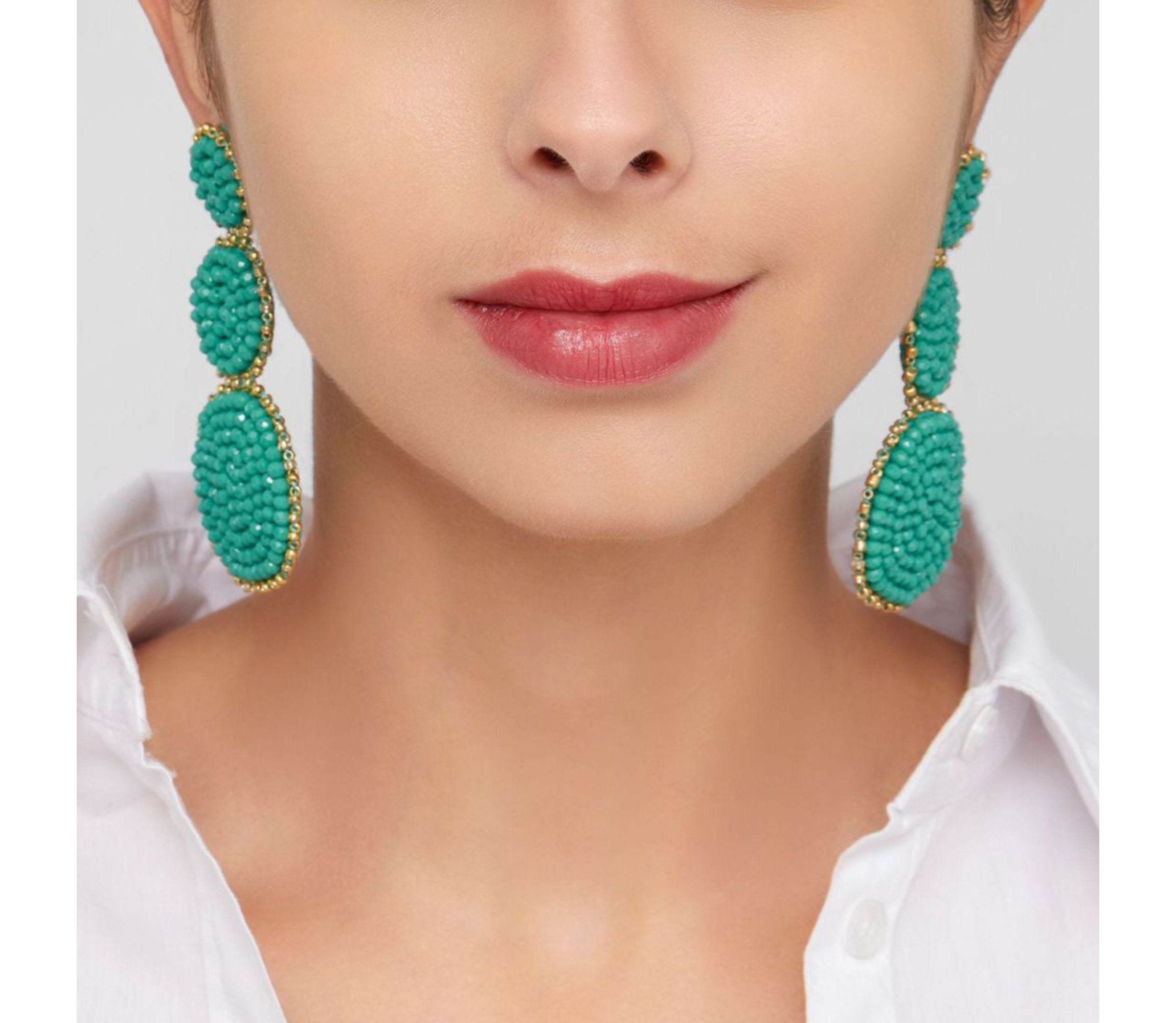 Green Beaded Drop Earring