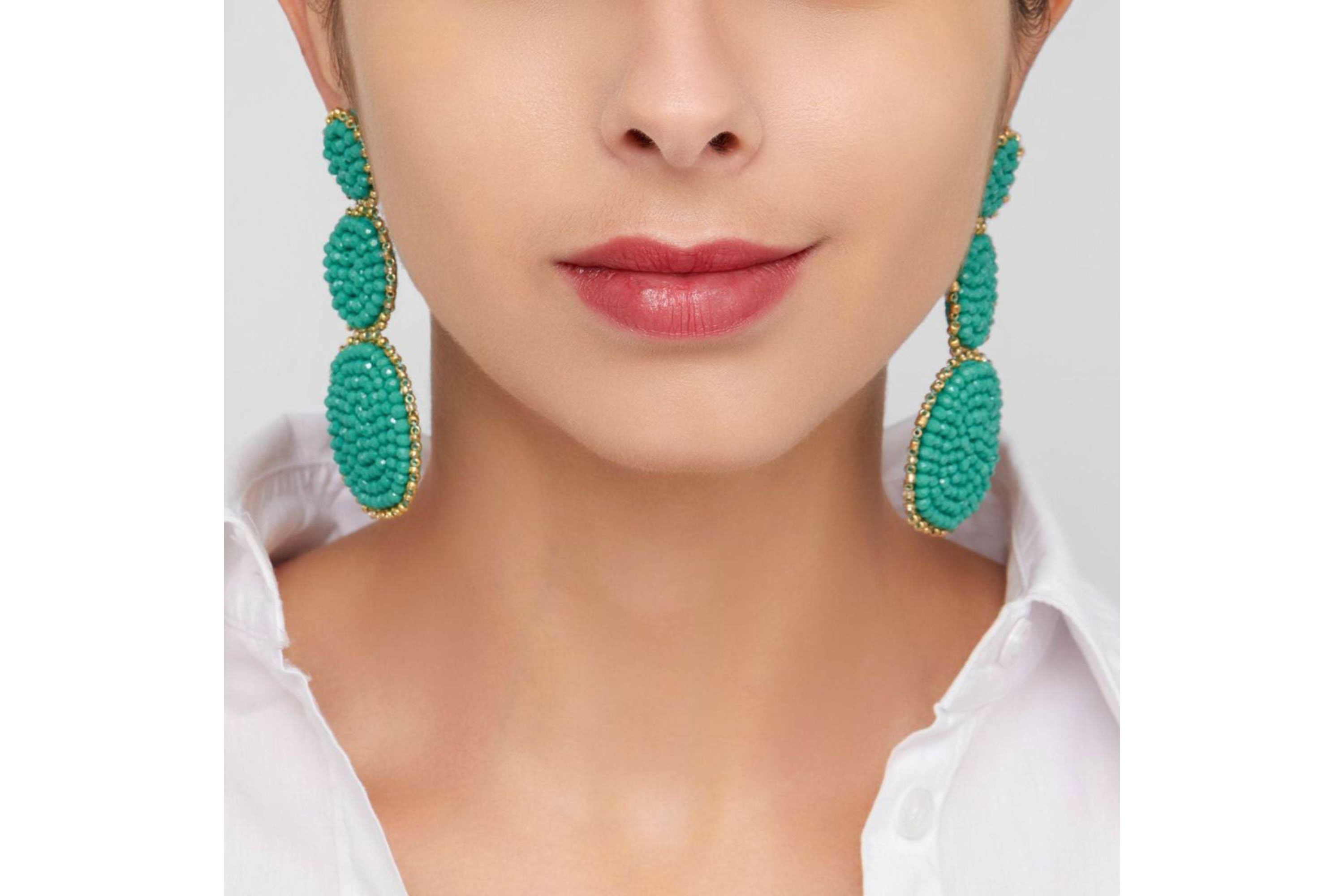 Green Beaded Drop Earring