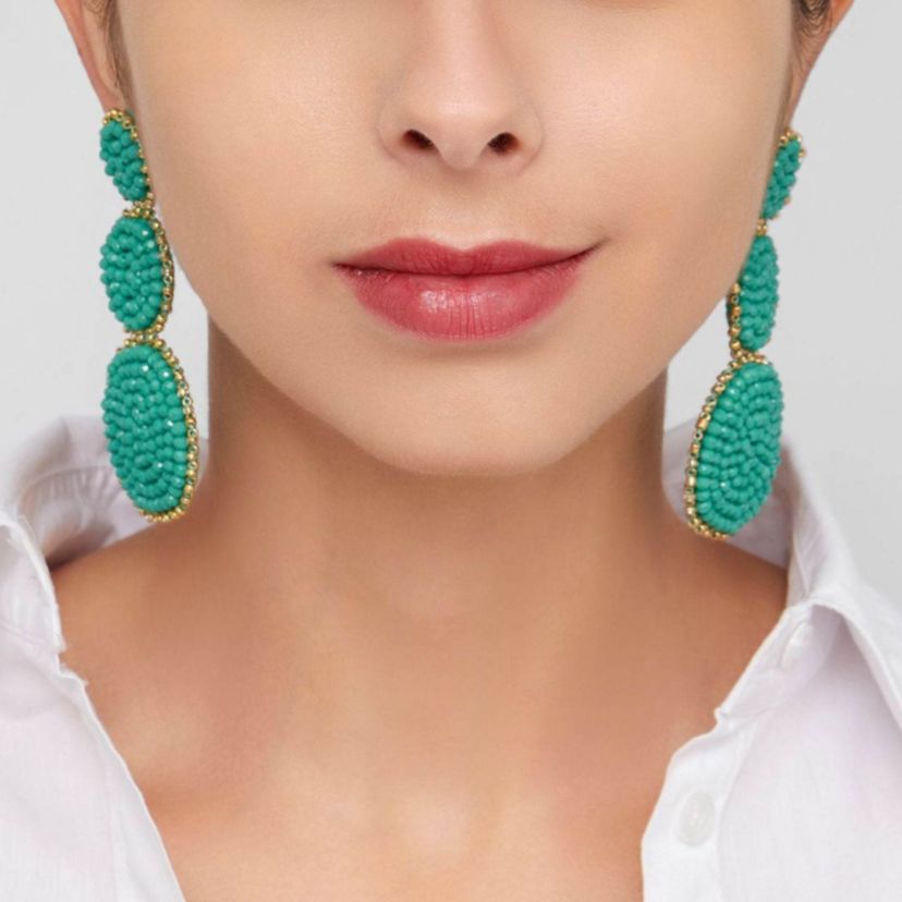 Green Beaded Drop Earring