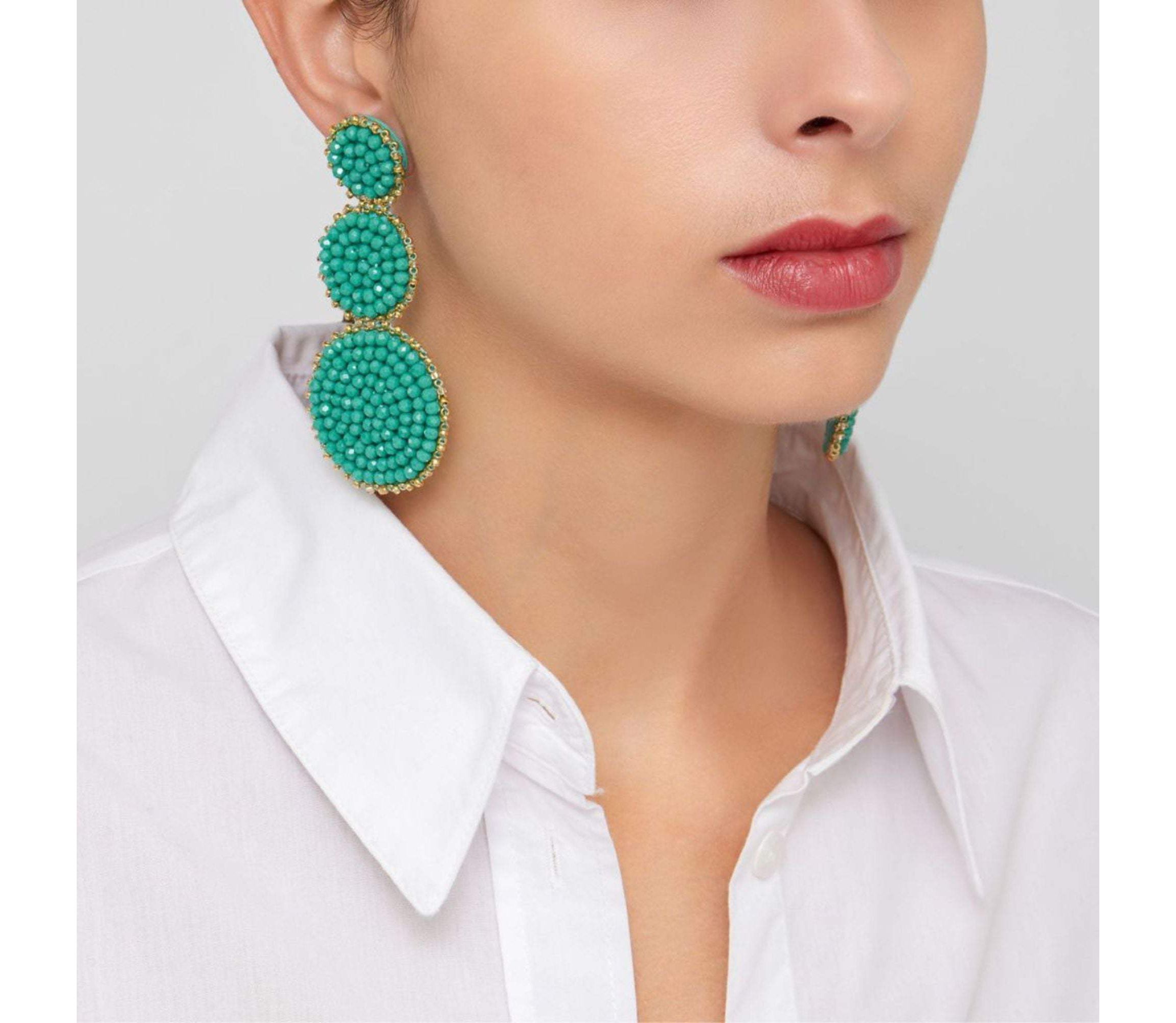 Green Beaded Drop Earring
