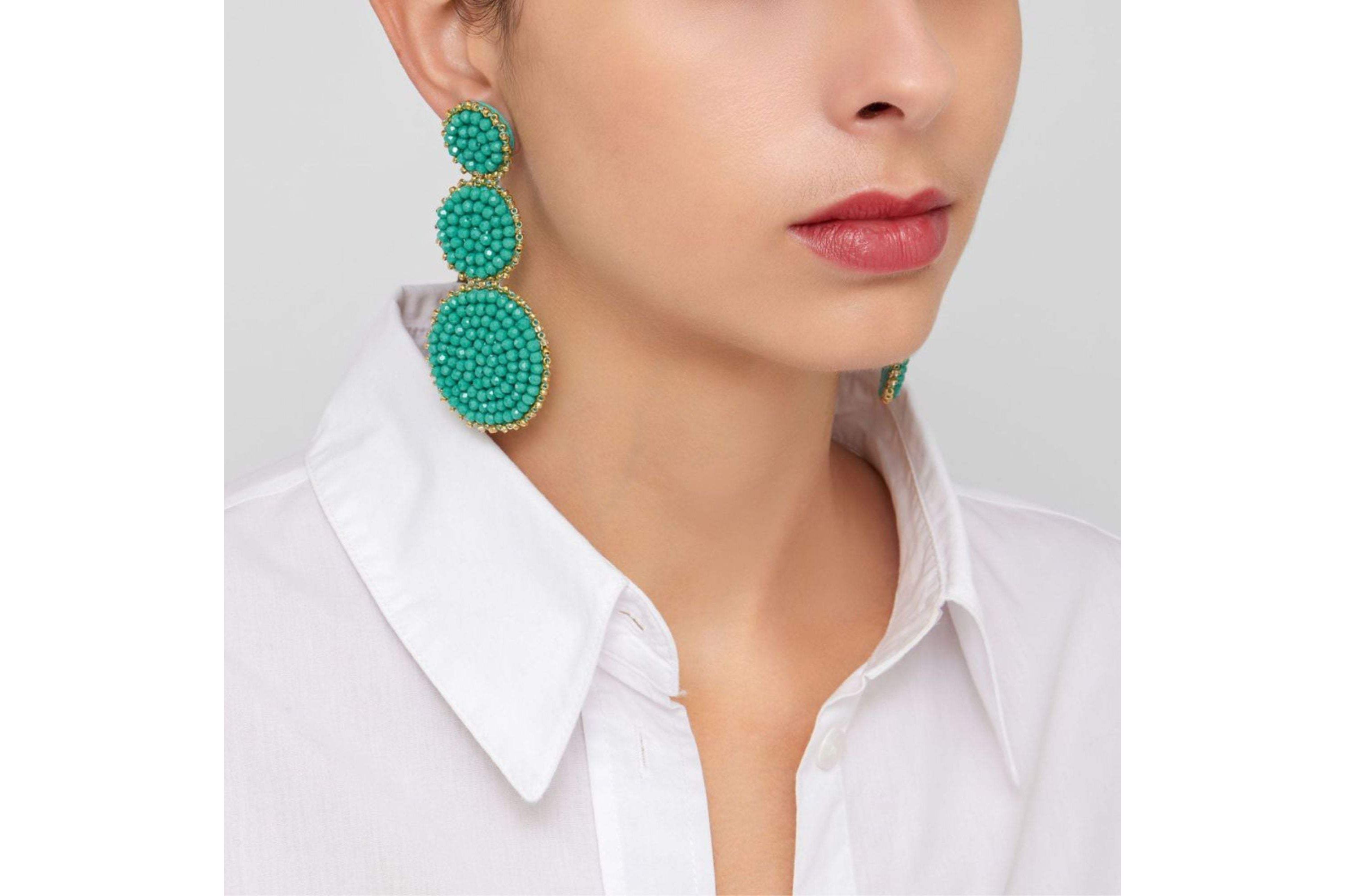 Green Beaded Drop Earring