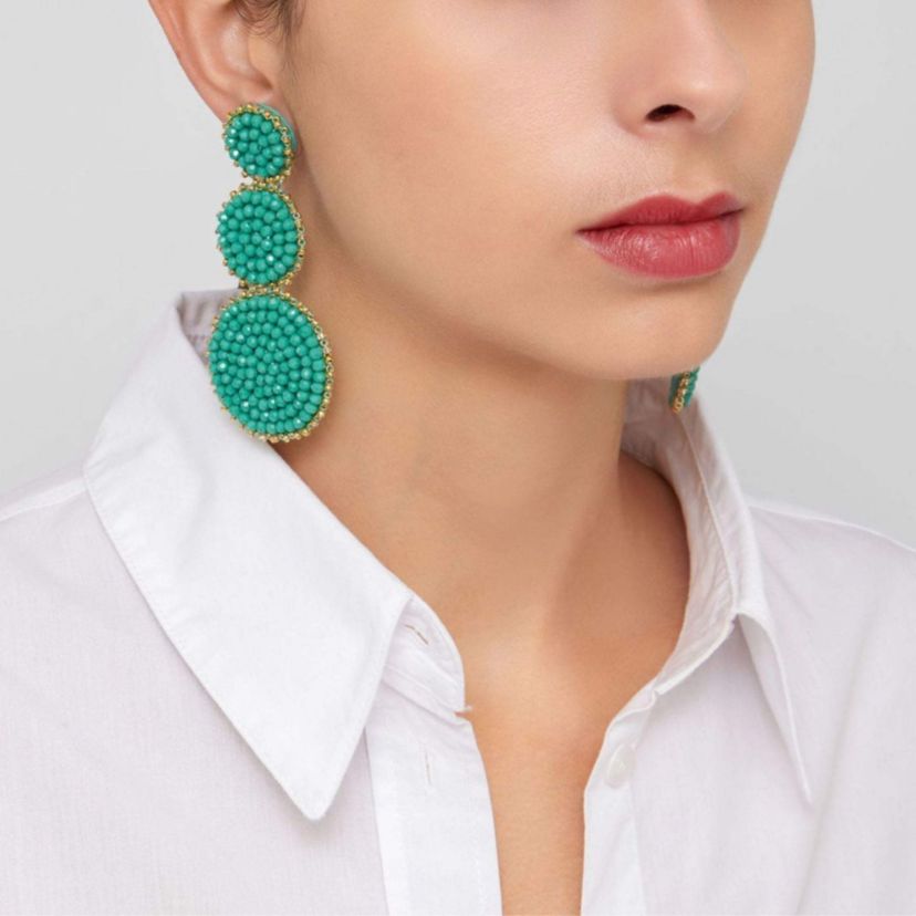 Green Beaded Drop Earring