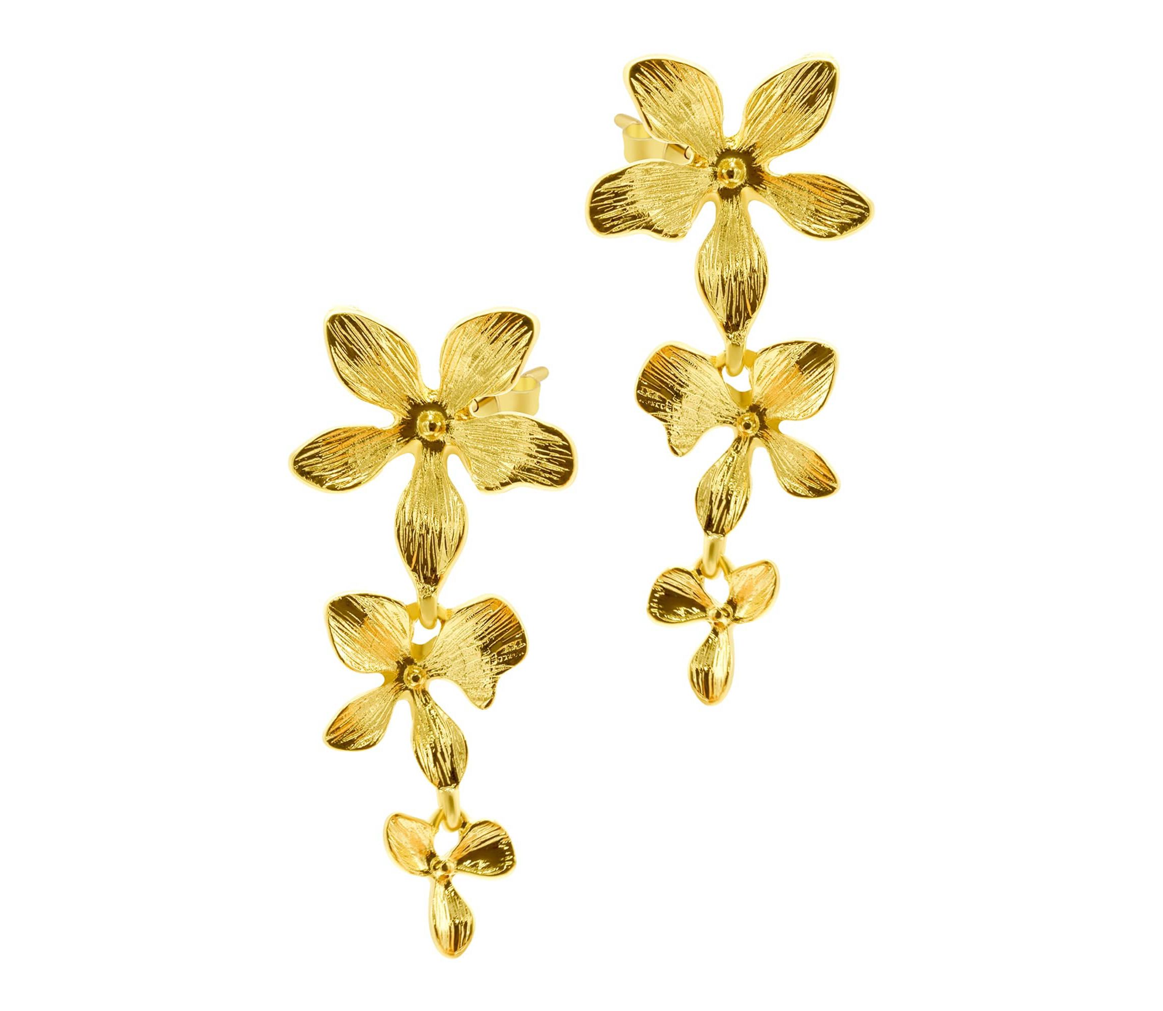 14k Gold Plated 3-Petal Drop Earrings
