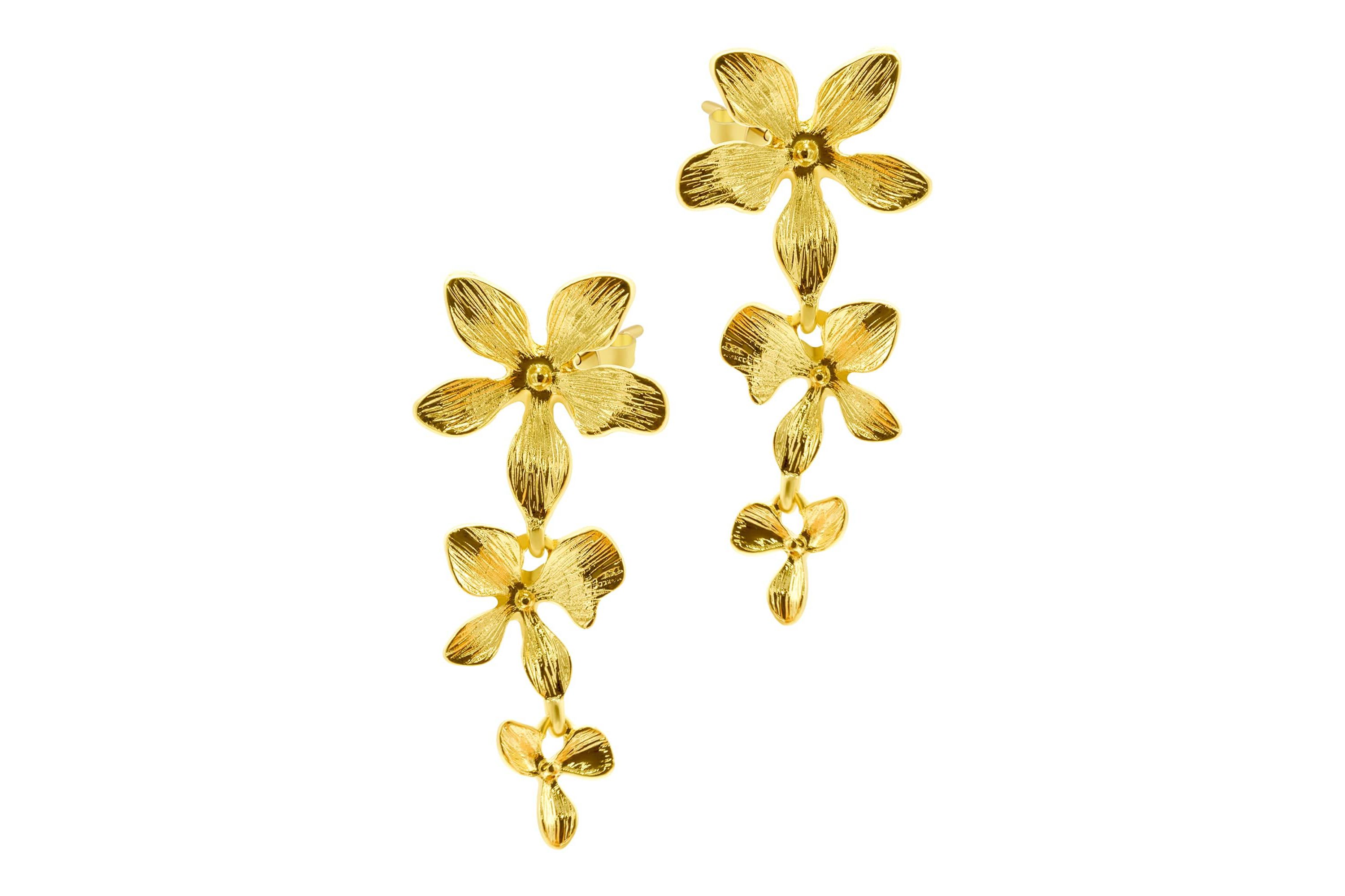 14k Gold Plated 3-Petal Drop Earrings