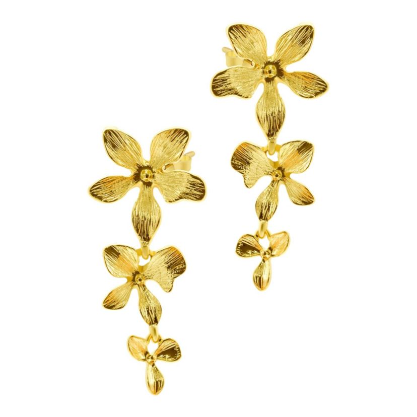 14k Gold Plated 3-Petal Drop Earrings