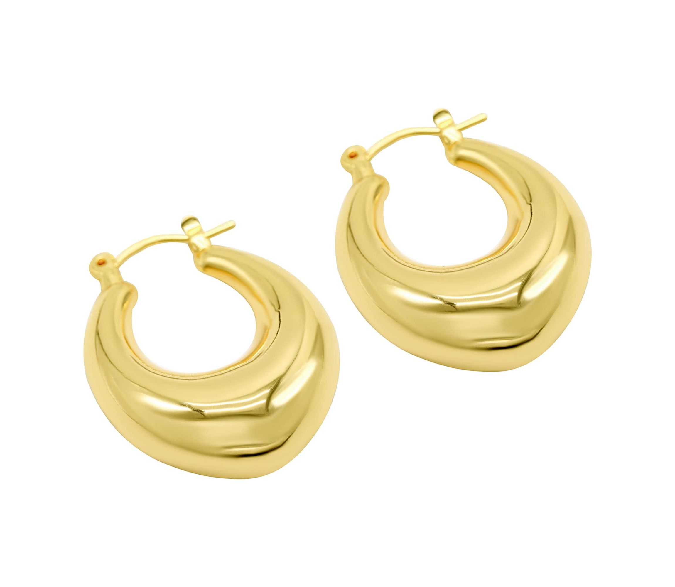 14k Gold Plated Domed Oval Hoop Earrings