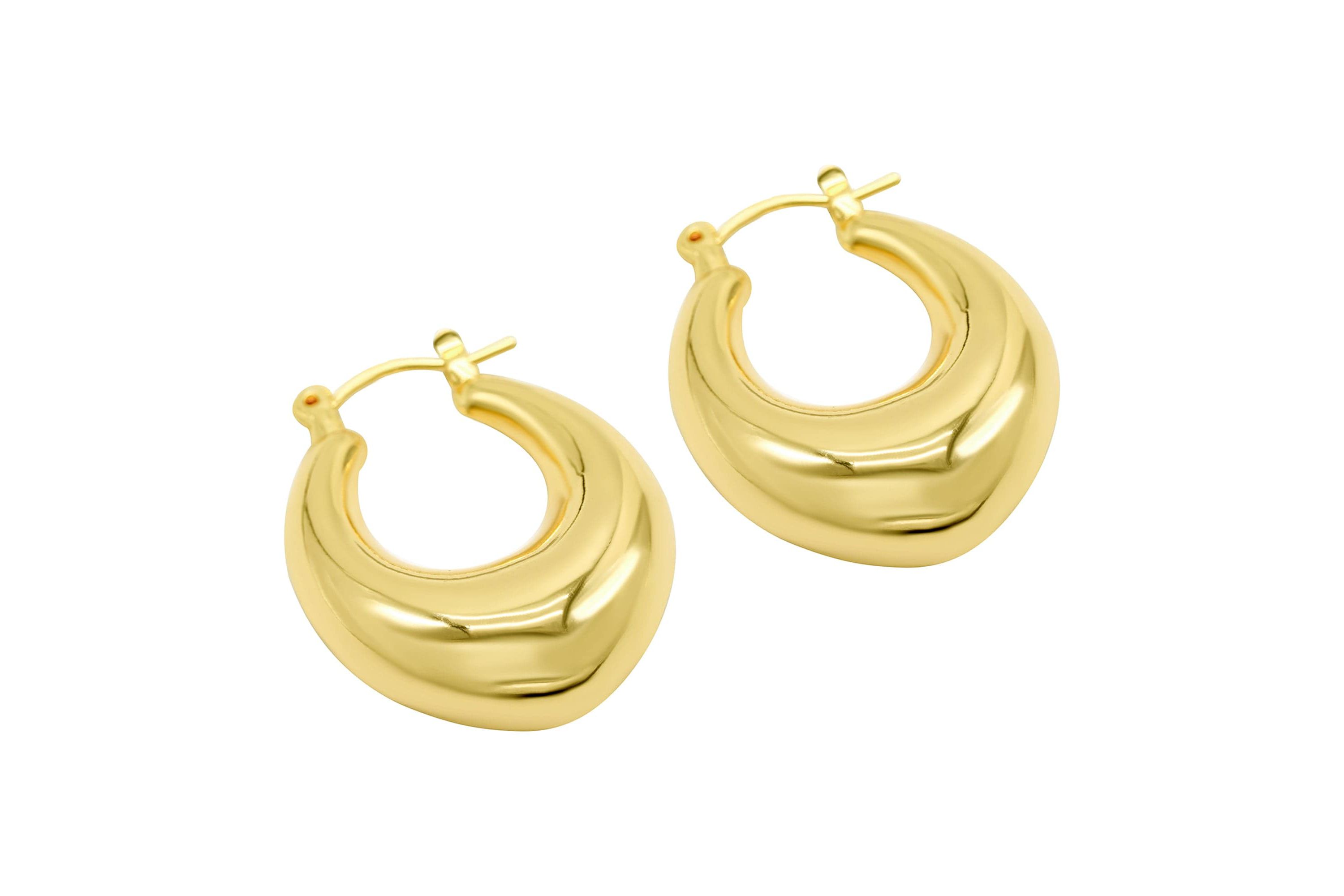 14k Gold Plated Domed Oval Hoop Earrings