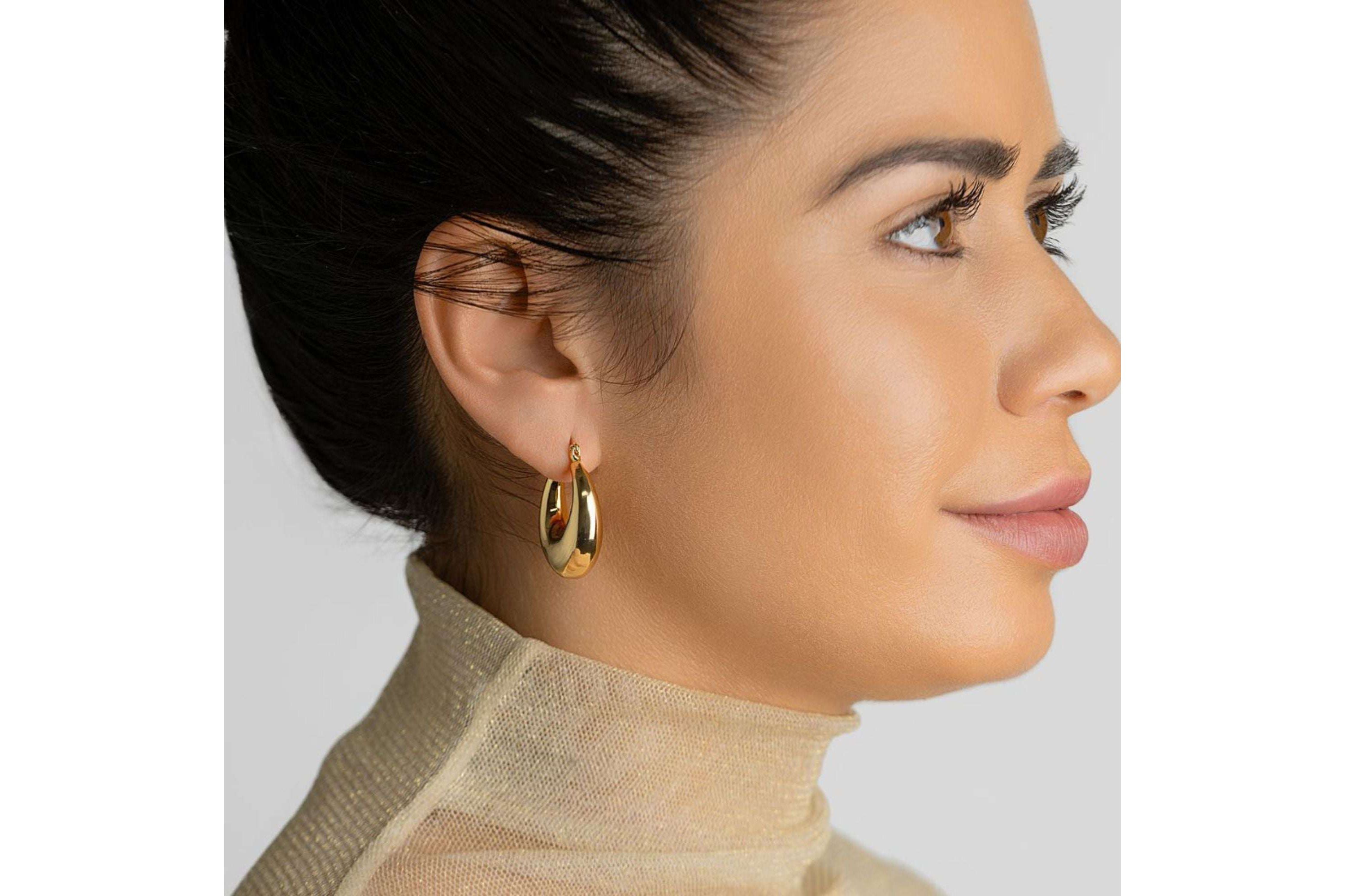 14k Gold Plated Domed Oval Hoop Earrings