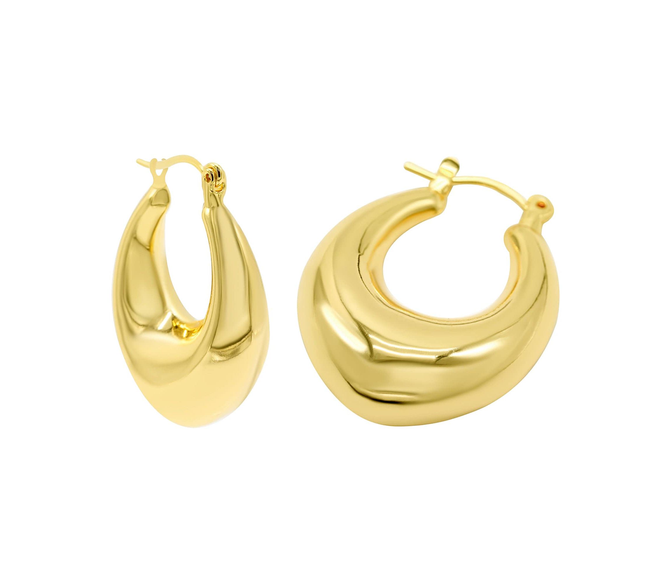 14k Gold Plated Domed Oval Hoop Earrings
