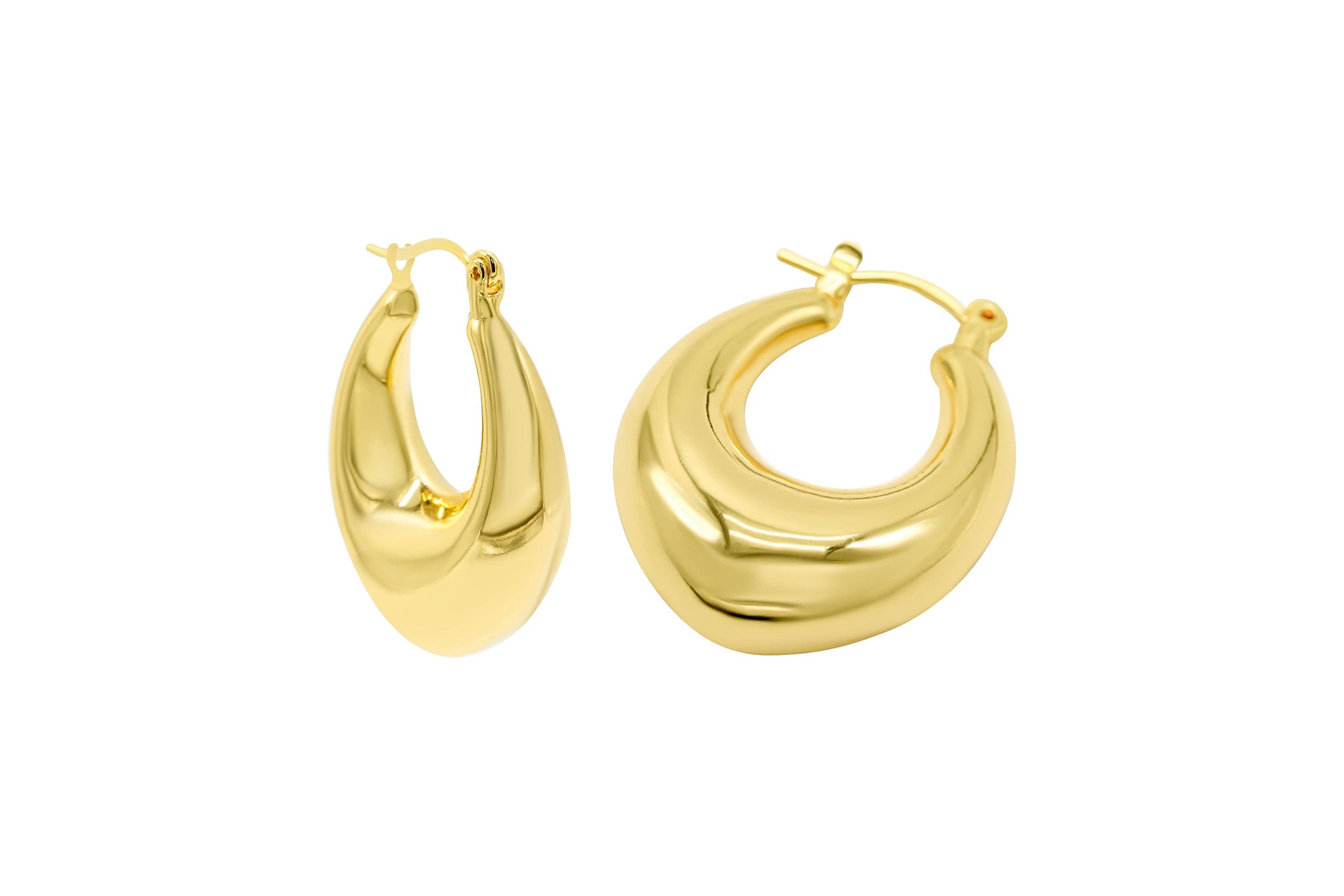 14k Gold Plated Domed Oval Hoop Earrings